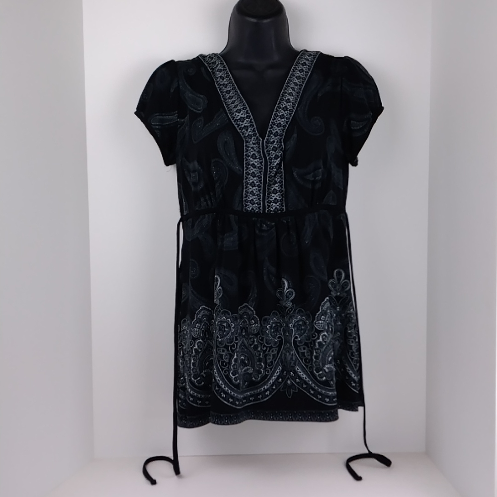Apt.9 Black And Gray Short Sleeve Blouse Size M